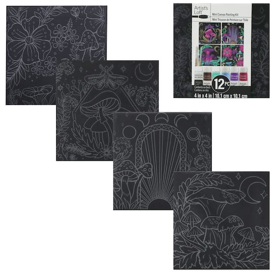 Black Pre-printed Mushrooms Mini Canvas Painting Kit by Artist&#x27;s Loft&#xAE;